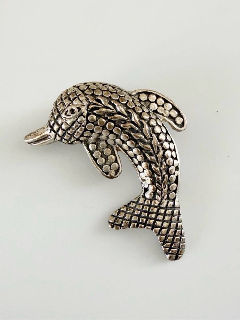 Vintage Dolphin Silver Tone Brooch Pin